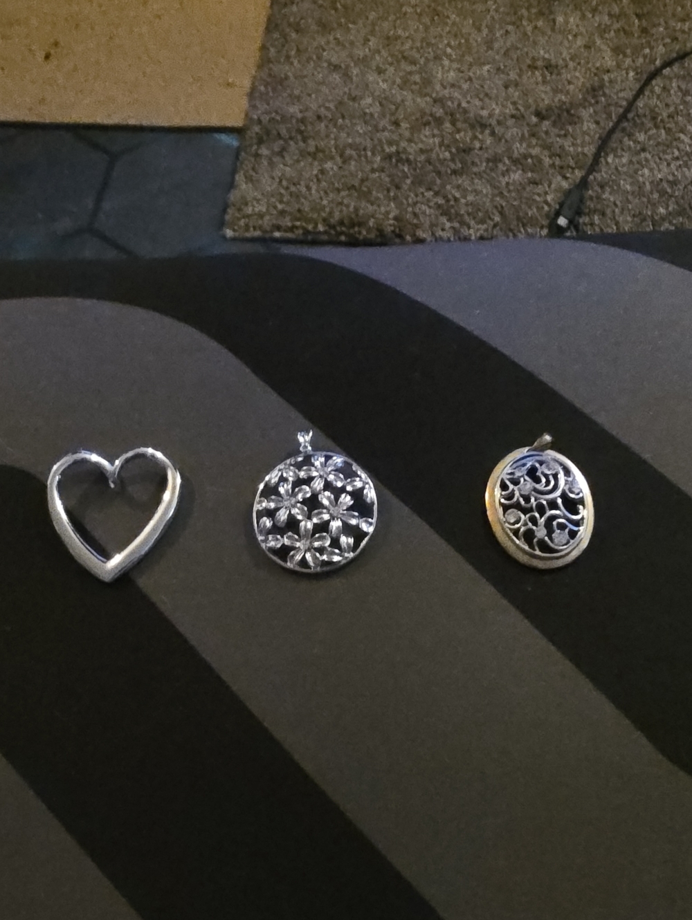 Silver Heart and Floral Round Pendants - Silver Women’s Jewelry
